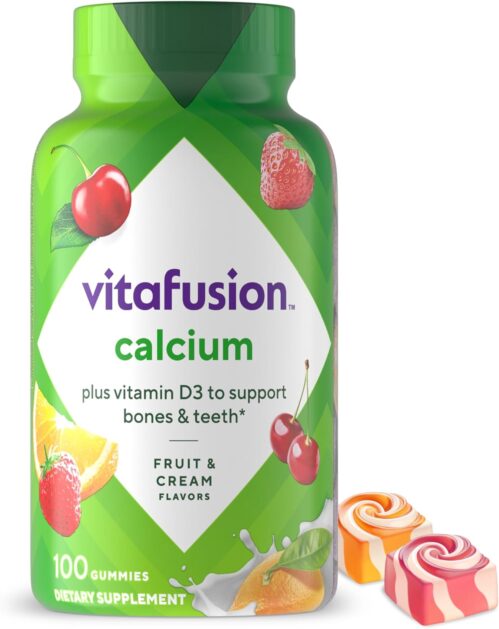 vitafusion Chewable Calcium Gummy Vitamins for Bone and Teeth Support, Fruit and Cream Flavored, America’s Number 1 Gummy Vitamin Brand, 50 Day Supply, 100 Count