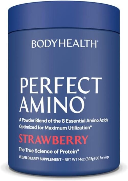 BodyHealth PerfectAmino Powder – BCAA and EAA Powder for Pre and Post Workout – Amino Acid Energy Drink for Men and Women to Support Lean Muscle and Recovery – Strawberry – 60 Servings