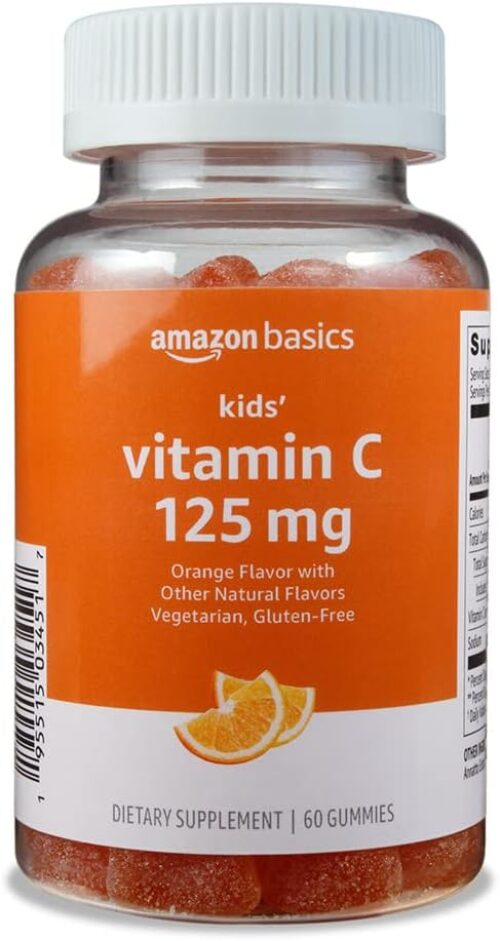 Amazon Basics Kids’ Vitamin C 125mg Gummies, Orange, 60 Count, Immune Health, 2 Month Supply (Previously Solimo)