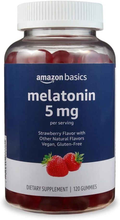 Amazon Basics Melatonin 5mg, 120 Gummies (2 per Serving), Strawberry (Previously Solimo)