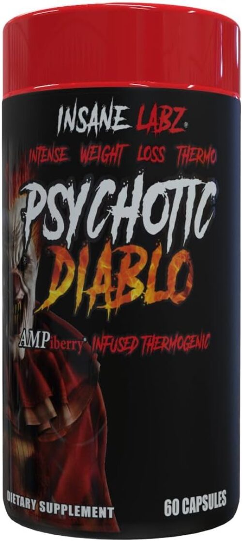 Insane Labz Psychotic Diablo Thermogenic Fat Burner for Men and Women with Grains of Paradise Theobromine Dandelion Root Extract Fueled by AMPiberry, Appetite Suppressant – 60 Servings