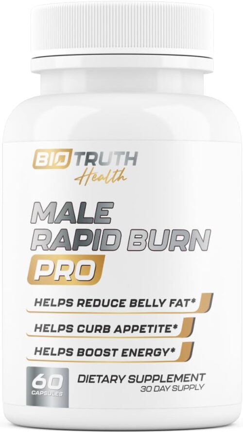 Male Rapid Burn PRO | NEW Fat Burner for Men Weight Loss Pills | Appetite Suppressant, Carb Blocker, Energy Booster | 6 Ultra Dosed Powerful Ingredients | Safe 3rd Party Tested – 60 Capsules