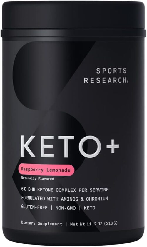 Sports Research Keto Plus Exogenous Ketones with goBHB – 30 Servings | Keto Electrolyte Powder for Hydration, Energy, Focus & Ketosis | Keto Certified, Vegan Friendly (Raspberry Lemonade)