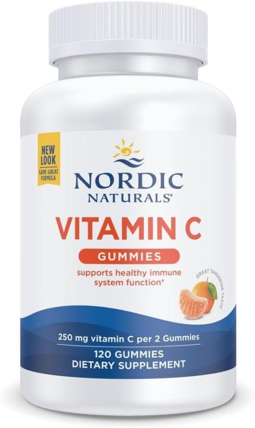 Nordic Naturals Vitamin C Gummies, Tart Tangerine – 120 Gummies – 250 mg Vitamin C – Immune Support, Antioxidant Protection, Child Growth & Development – Non-GMO, Vegan – 60 Servings
