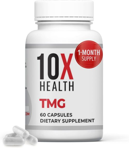 10X Health TMG Supplements – Trimethylglycine Supplement for Liver Support, Heart Wellness, Energy, Regulate Homocysteine Levels with Betaine Anhydrous – Non-GMO & Gluten-Free – 60 Capsules