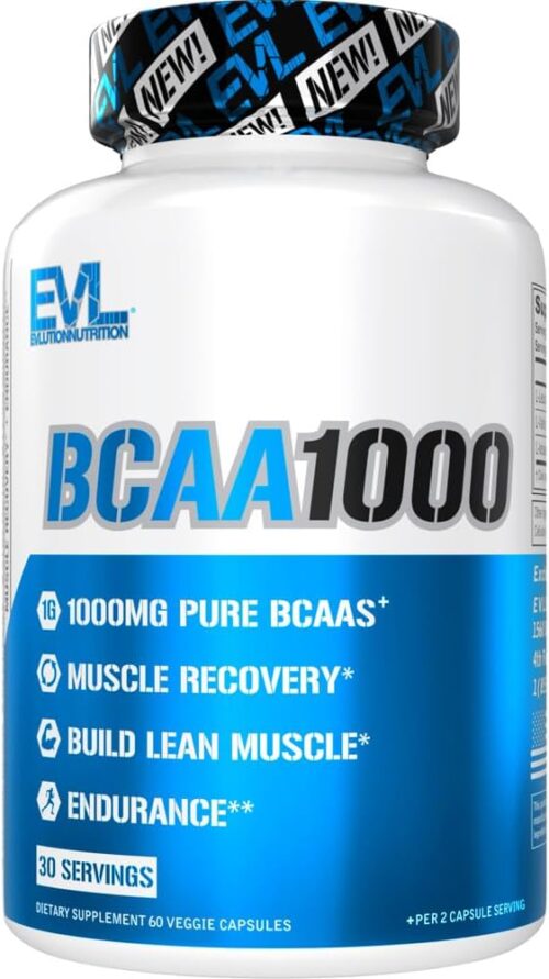 BCAAs Amino Acids Supplement for Men – EVL 2:1:1 5g Capsules for Post Workout Recovery and Lean Muscle Builder for Men – BCAA1000 Branched Chain Amino Acids Nutritional Supplement – 30 Servings