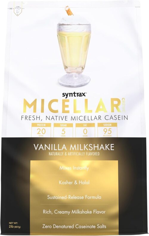 Syntrax Nutrition Micellar Creme Protein Powder, Fresh, Native Micellar Casein, Vanilla Milkshake, 2 lbs