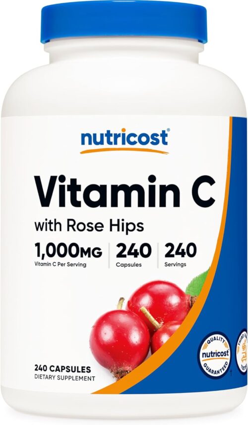 Nutricost Vitamin C with Rose HIPS 1025mg, 240 Capsules – Vitamin C 1,000mg, Rose HIPS 25mg, Premium, Non-GMO, Gluten Free Supplement
