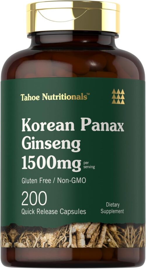 Tahoe Nutritionals Korean Ginseng Extract Capsules 1500 mg | 200 Capsules | Non-GMO and Gluten Free Formula | Standardized Panax Ginseng Supplement