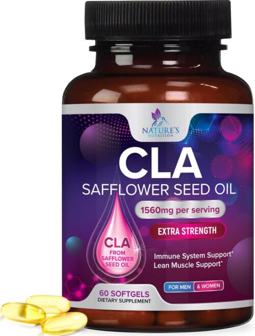 CLA Supplement, Conjugated Linoleic Acid 1560mg – Extra Strength CLA Supplement Pills – Support Body Composition, Lean Muscle Tone, & Energy – Safflower Capsules, Gluten Free, Non-GMO – 60 Softgels