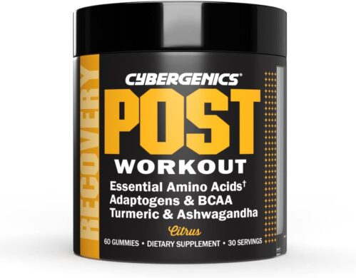 Post-Workout Gummies, Recovery Accelerator, Support Muscle Recovery & Joint Health, Essential Amino Acids, with Ashwagandha & Curcumin, BCAAs, Citrus Flavor, 60 Gummies, 30 Servings