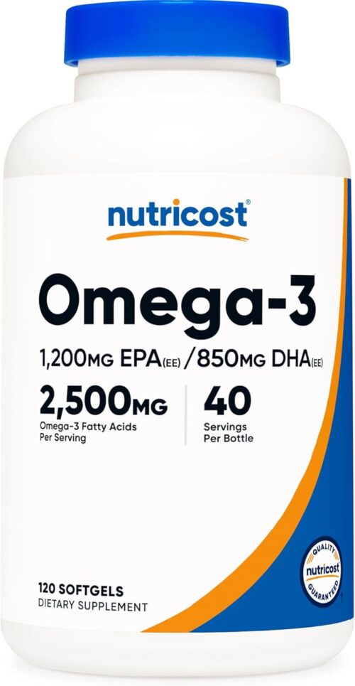 Nutricost Omega 3 Fish Oil – 2500MG, 120 Softgels (40 Serv) – Fish Oil, Wild Caught! 1200mg EPA 850mg DHA – Non-GMO, Gluten Free