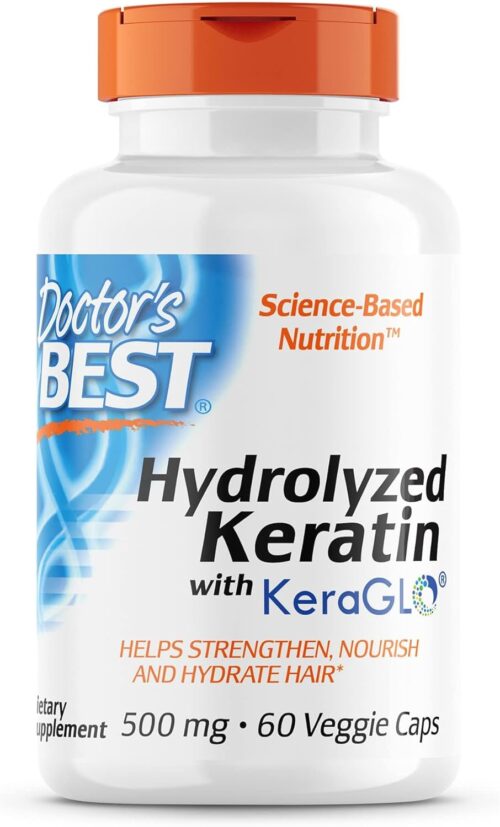 Doctors Best Hydrolyzed Keratin, Supports Hair Strength & Hydration, Non-GMO, Gluten Free, Soy Free 60 Veggie Caps