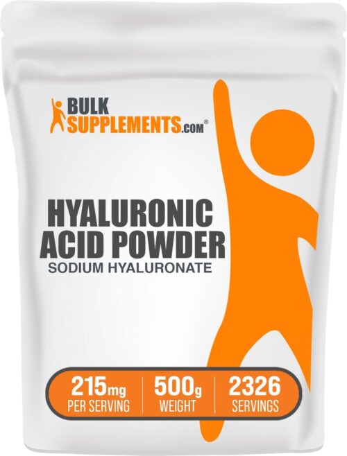 BulkSupplements.com Hyaluronic Acid Powder – Hyaluronic Acid Supplements, Hyaluronic Acid 215mg – Hyaluronic Acid Food Grade, Gluten Free – 215mg per Serving, 500g (1.1 lbs) (Pack of 1)