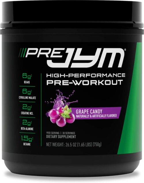 JYM Supplement Science Pre JYM Grape Candy Pre Workout Powder for Men & Women, BCAAs, Nootropics, Creatine HCI, Citrulline, Beta-Alanine, Betaine, Taurine, Huperzine, 30 Servings