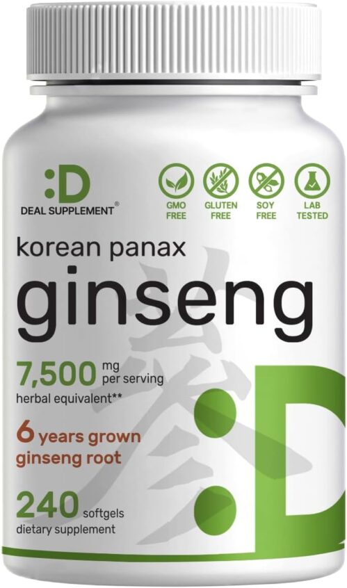 Korean Red Panax Ginseng Root Extract, 7,500mg Serving, 240 Softgels – 150mg Active Ginsenosides