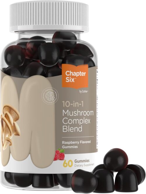 Zahler 10-in-1 Mushroom Gummies Raspberry Flavored with Lions Mane Mushroom, Reishi, Cordyceps, White Button, Plus 6 Adaptogenic Mushrooms 60