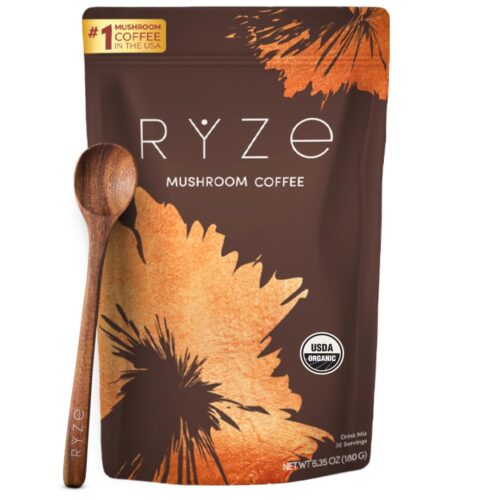 RYZE Mushroom Coffee | 6 Adaptogenic Mushrooms | USDA Organic | Instant Coffee | MCT Oil | USA Grown | Better Energy, Focus, Digestion, Immunity | Cordyceps, Lion’s Mane, Turkey Tail | 30 Serving