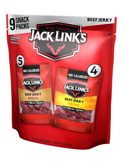 Jack Link’s Beef Jerky Variety Pack Includes Original and Teriyaki Jerky, Bulk Proetin Snack Pack, Good Source of Protein, Meat Snacks Made with 100% Beef, Individual Bags 1.25 Oz (Pack of 9)