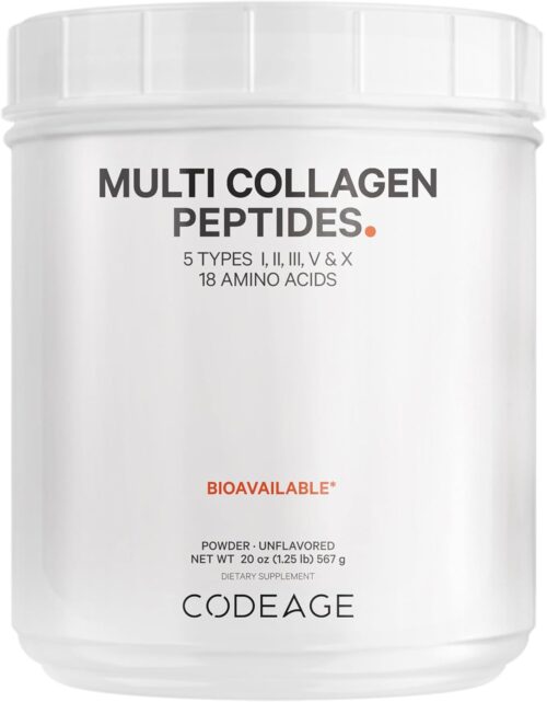 Codeage Multi Collagen Protein Powder Peptides, 2-Month Supply, Hydrolyzed, Type I, II, III, V, X Grass Fed All in One Super Bone Broth Collagen Supplement, Non-GMO, 20 Ounces