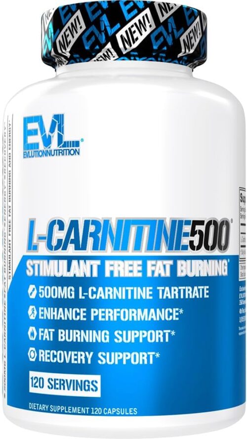 Evlution EVL L-Carnitine Supplement for Weight Loss Support – L carnitine 500mg Diet Pills for Weight Loss Lean Muscle Growth and Fat Burning Support with Stimulant Free L Tartrate – 120 Servings