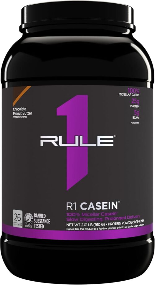 Rule One Proteins Casein – 25g Slow-Release Protein from Premium Micellar Casein for Sustained Amino Acid Delivery, Helps Keep Muscles Fed Overnight for Recovery (2 Pounds*, Chocolate Peanut Butter)