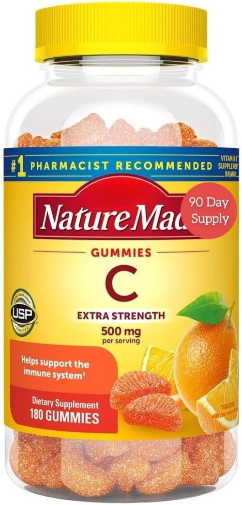 Nature Mades Extra Strength Vitamin C 500mg Adult Gummies, 180 Count Bundle, Immune Health and Antioxidant Support, 90 Day Supply