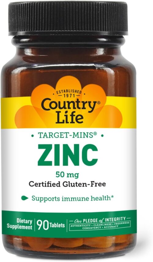 Country Life Target-Mins Zinc 50 mg 90 Tablets – Zinc Supplements for Immune Health – Zinc 50mg – Zinc Support