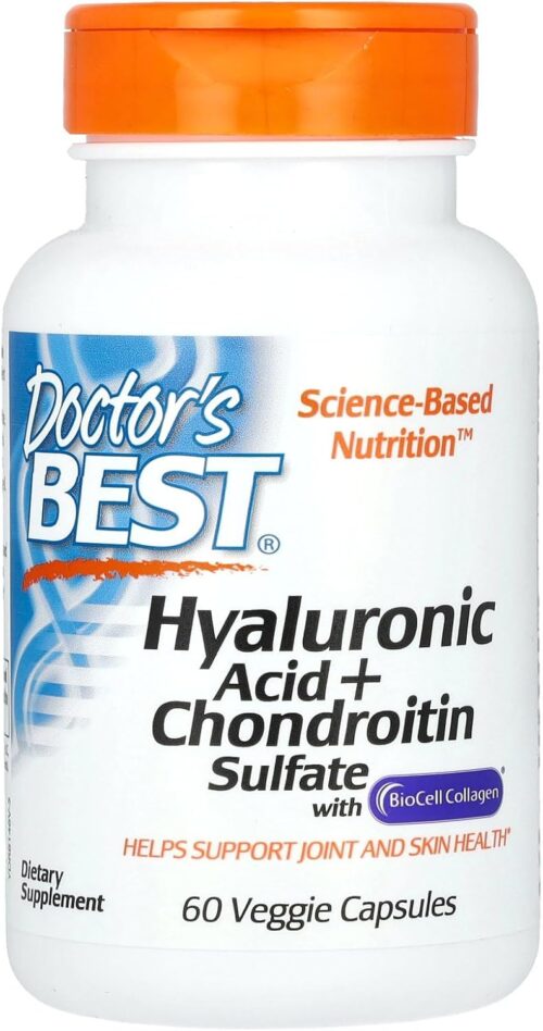 Doctors Best Hyaluronic Acid+ Chondroitin Sulfate, Supports Joint & Skin Health, Non-GMO, Gluten Free, Soy Free 60 Veggie Capsules