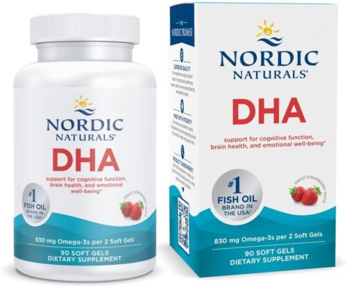 Nordic Naturals DHA, Strawberry – 90 Soft Gels – 830 mg Omega-3 – High-Intensity DHA Formula for Brain & Nervous System Support – Non-GMO – 45 Servings