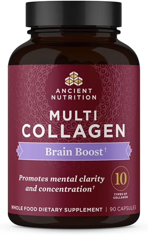 Ancient Nutrition Collagen Protein Brain Boost, Collagen Protein Capsules Brain Supplement for Reduced Joint Discomfort, Healthy Skin and Nails, 90 ct