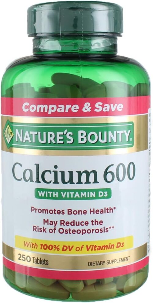 Nature’s Bounty 600mg Calcium Carbonate & 800IU Vitamin D3, Supports Immune & Bone Health, 250 Count