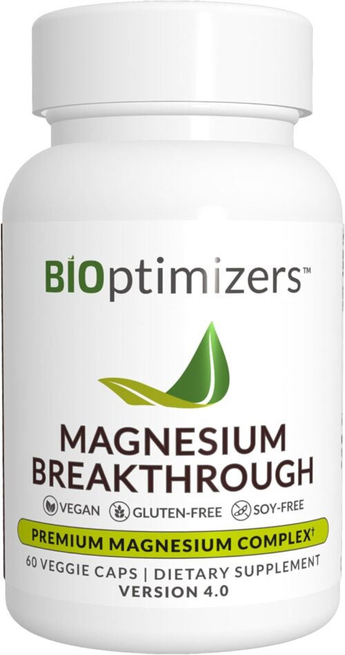 BiOptimizers Magnesium Breakthrough Supplement 4.0 – Has 7 Forms of Magnesium: Glycinate, Malate, Citrate, and More – Natural Sleep and Brain Supplement – 60 Capsules