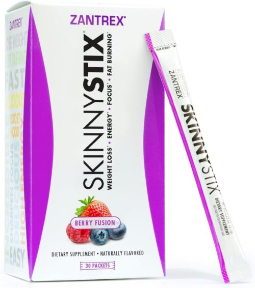 Zantrex SkinnyStix Energy Powder – Lose Weight, GLP-1, Appetite Suppressant, Boost Mood – 10 Calories – Yerba Mate, Coffee Bean – 30 Stix, Berry