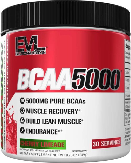 Evlution EVL BCAAs Amino Acids Powder – BCAA Powder Post Workout Recovery Drink and Stim Free Pre Workout Energy – 5g Branched Chain Amino Acids Supplement for Men – Cherry Limeade