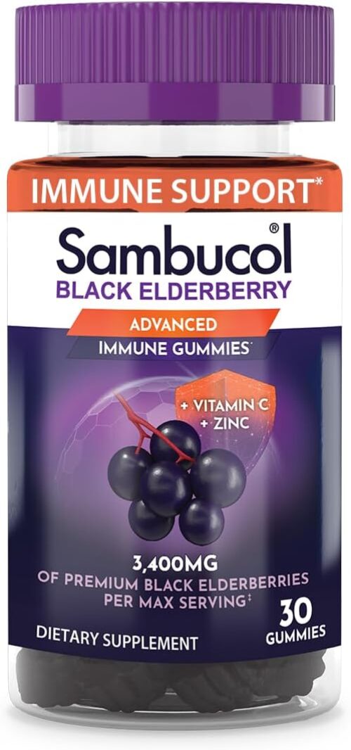 Sambucol Black Elderberry Gummies – Elderberry with Zinc and Vitamin C for Adults, Sambucus Elderberry Gummies, Immune Support Gummies – 30 Count