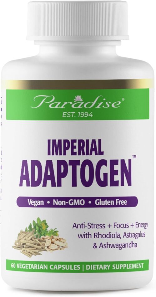 Paradise Herbs, Imperial Adaptogens, with Ashwagandha, Astragalus, Rhodiola, Proprietary Adaptogen Blend for Stress Support, Focus & Energy, 60