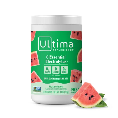 Ultima Replenisher Daily Electrolyte Powder Drink Mix – Watermelon, 90 Servings – Hydration Powder with 6 Key Electrolytes and Trace Minerals – Keto Friendly, Vegan, Non-GMO and Sugar-Free