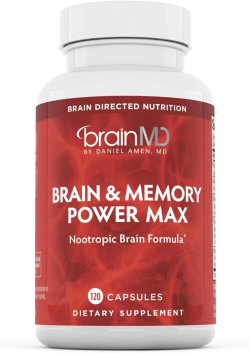BRAINMD Dr Amen Brain & Memory Power MAX – 120 Capsules – Nootropic Supplement with Ginkgo Biloba Extract & Huperzine A – 30 Servings