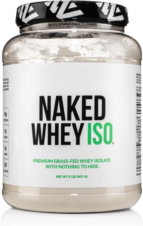 Naked Whey Isolate Protein – Only 2 Ingredients, 30g Grass-Fed Protein, Unflavored, Undenatured, No GMO, No Soy, Gluten-Free, No Preservatives – 28 Servings