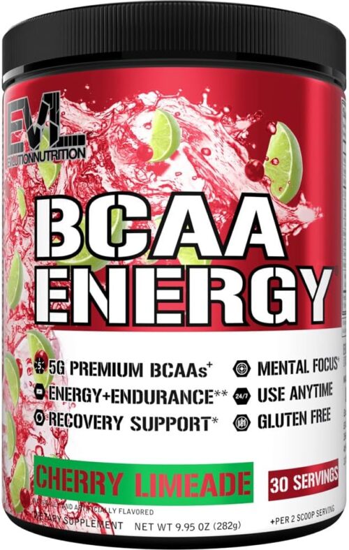 EVL BCAAs Amino Acids Powder – BCAA Energy Pre Workout for Muscle Recovery Lean Growth and Endurance – Rehydrating Post Workout Recovery Drink with Natural Caffeine – Cherry Limeade