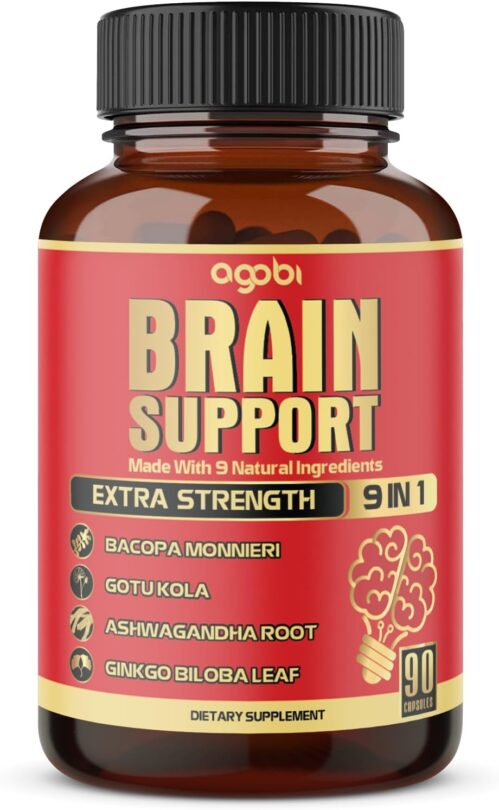 9in1 Brain Support Supplement – Concentrated Ashwagandha Root, Gotu Kola Powder, Bacopa Monnieri Powder and More – 90 Capsules – 3-Month Supply