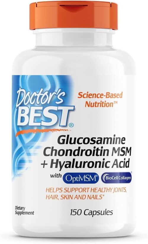 Doctor’s Best Glucosamine Chondroitin MSM + Hyaluronic Acid with OptiMSM Featuring Biocell Collagen, Joint Support, Non-GMO, Gluten & Soy Free, 150 Caps