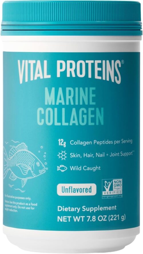 Vital Proteins Marine Collagen Peptides Powder Supplement for Skin Hair Nail Joint – Hydrolyzed Collagen – 12g per Serving – 7.8 oz Canister