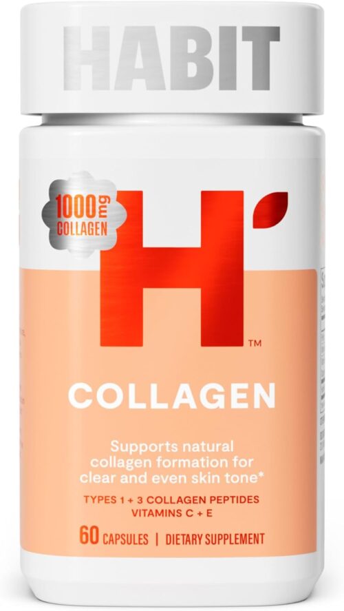Habit Collagen Supplement (60 Capsules) – New Look, 2000mg Collagen Peptides, Vitamin C & Vitamin E, Skin Health, Antioxidants, Non-GMO, Gluten Free (1 Pack)