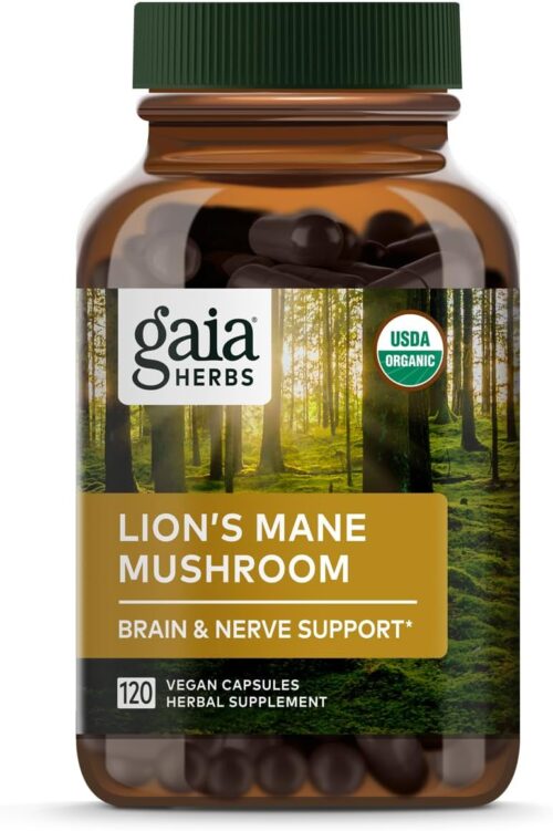 Gaia Herbs Organic Lion’s Mane Mushroom – Brain and Nerve Support Supplement to Help Maintain Neurological Health – with Organic Lion’s Mane Mushrooms -120 Vegan Liquid Phyto-Capsules (120-Day Supply)
