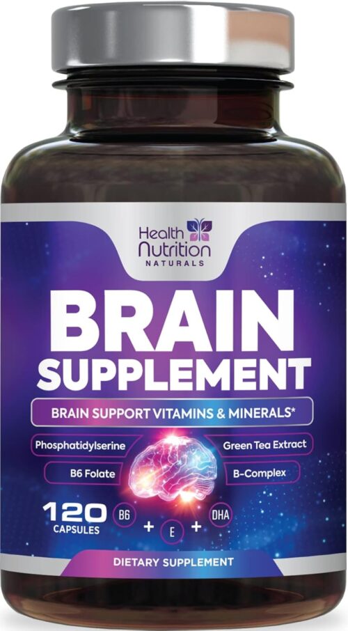 Brain Supplements for Memory and Focus – Nootropic Capsules for Concentration, Cognitive, Alertness & Mental Clarity Support – Phosphatidylserine, Brain Health Vitamins B6 C E Zinc – 120 Capsules