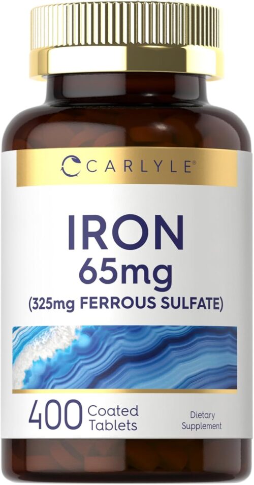 Carlyle Iron Ferrous Sulfate 365mg, 65 mg | 400 Tablets | Non-GMO, Gluten Free, and Vegetarian Supplement | High Potency