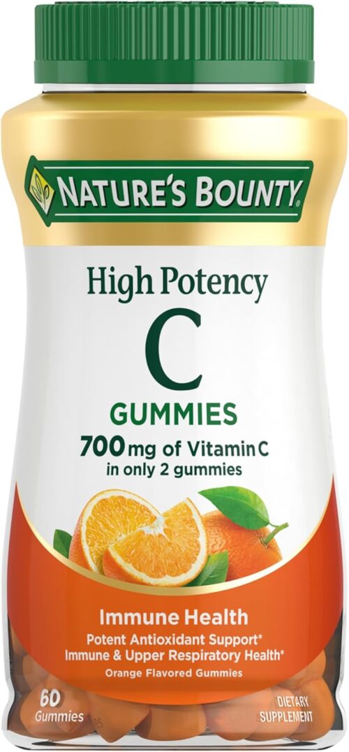 Nature’s Bounty Vitamin C Gummies 700mg, High Potency Vitamin C Gummies for Adults, Immune Support Supplement, Dietary Supplement, Orange Flavor, 60 Chewable Vitamin C Gummies