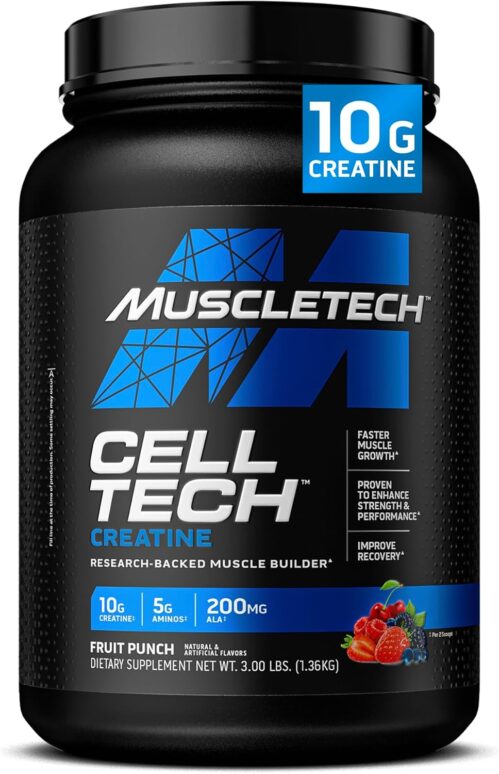 Creatine Monohydrate Powder MuscleTech Cell-Tech Creatine Post Workout Recovery Drink Muscle Builder For Men & Women Muscle Building Supplements Fruit Punch, 3 lbs (27 Serv)